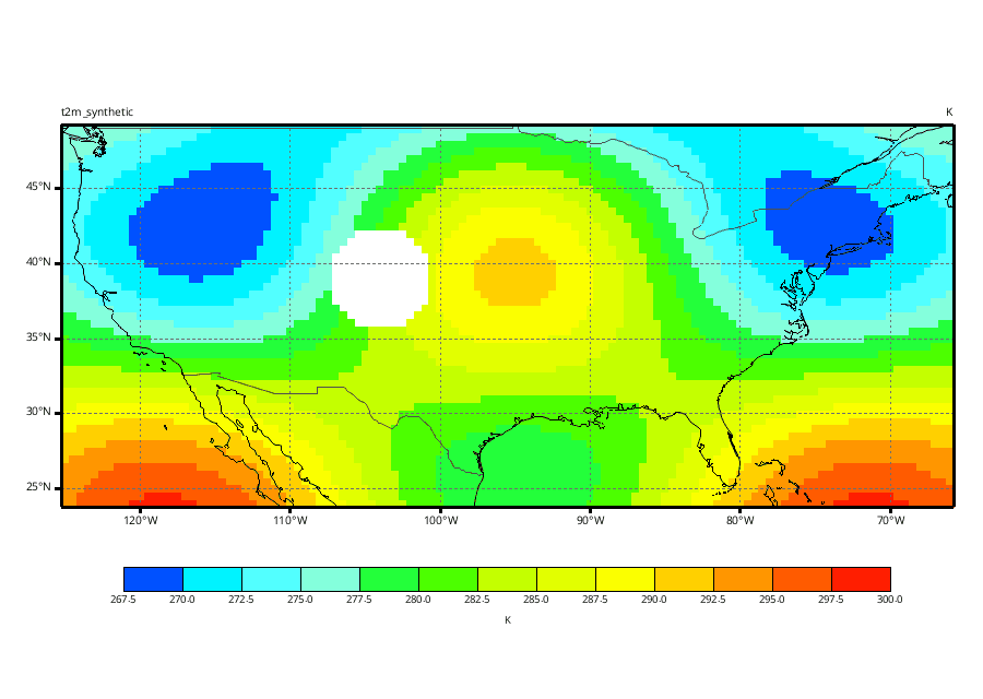 A gridded meteorological field in a geographic coordinate system